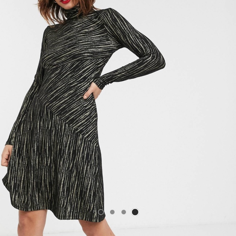 Metallic stripe dress with high neck